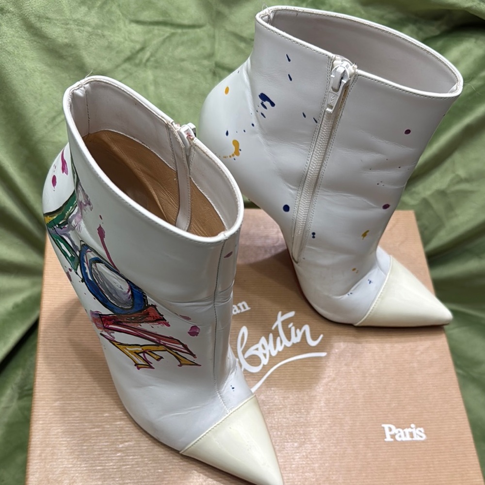 Christian Louboutin White Multicolor Ankle Boots
